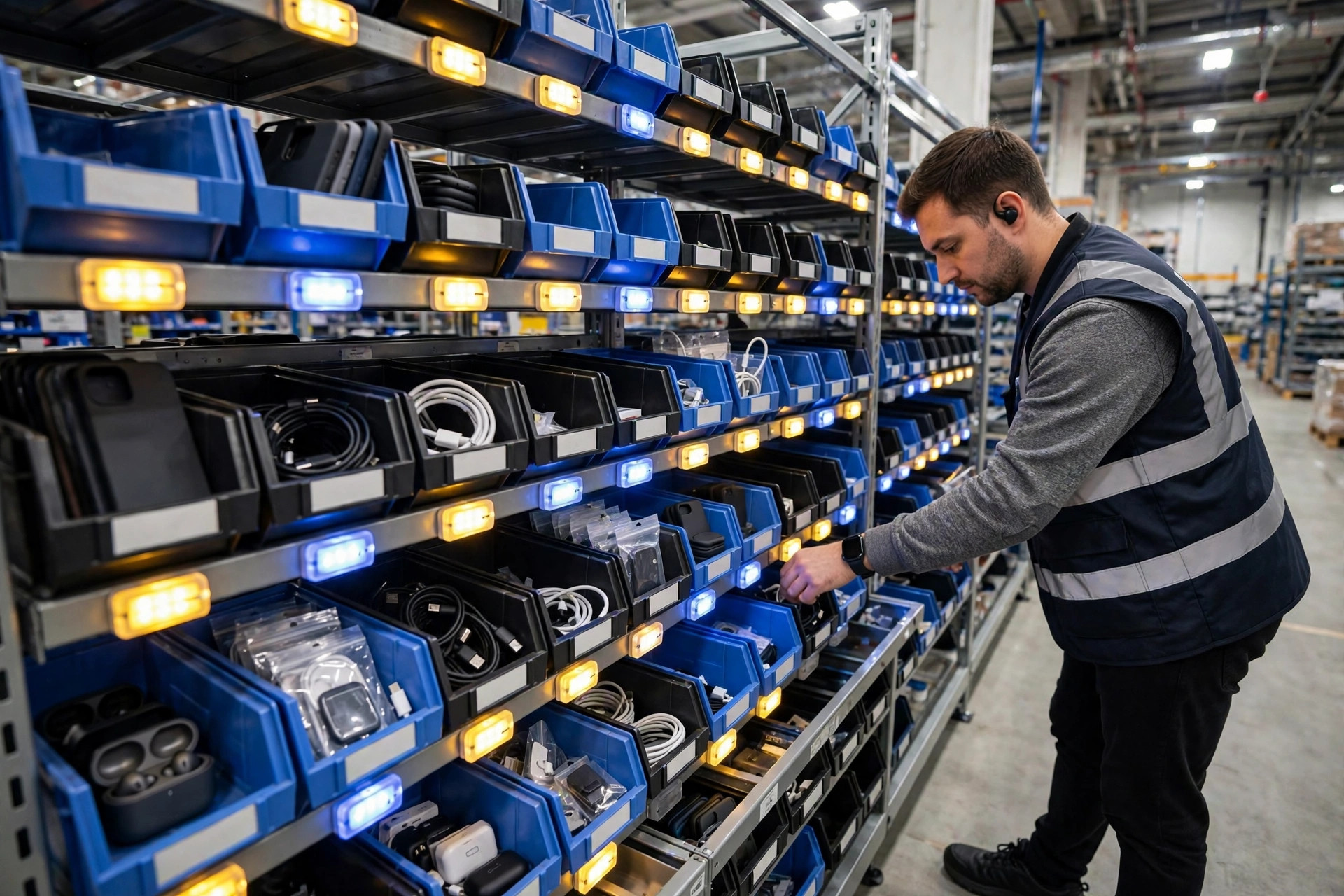 "Fulfillment de armazém para eletrônicos 3C: milhares de SKUs de peças pequenas, ESD e prevenção de roubos"