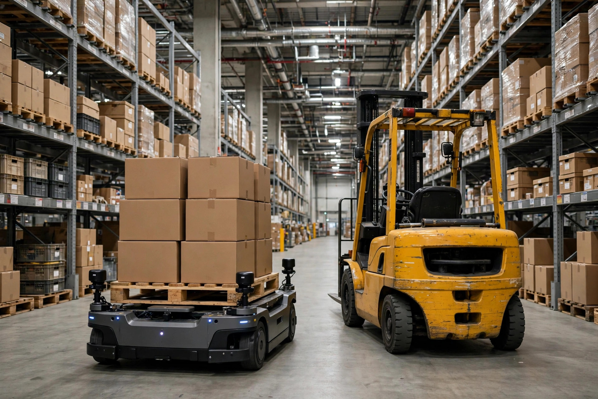AGV vs empilhadeira: duelo de custo total em 5 anos no mesmo volume