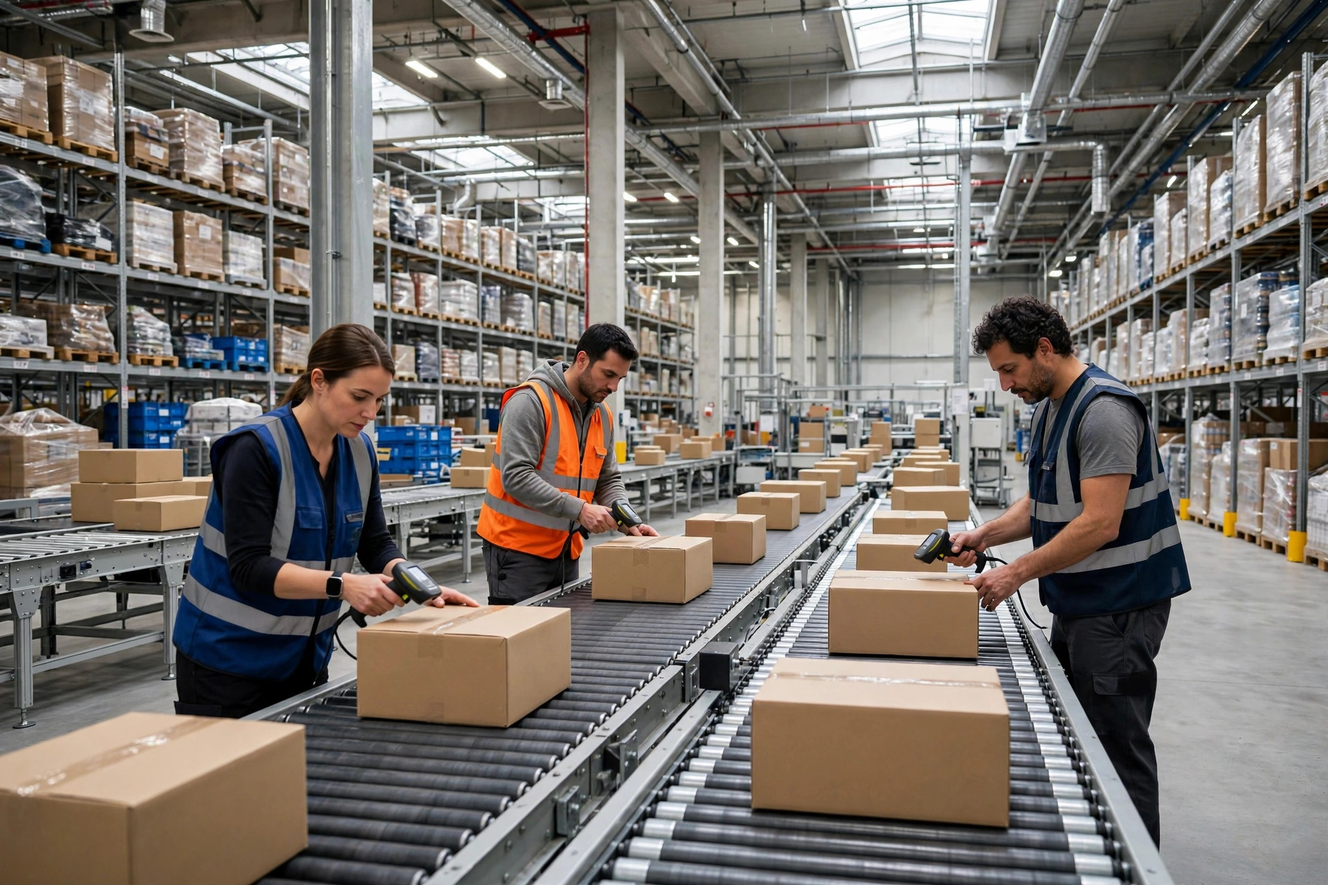 Estación de procesamiento de devoluciones en un almacén de fulfillment polaco