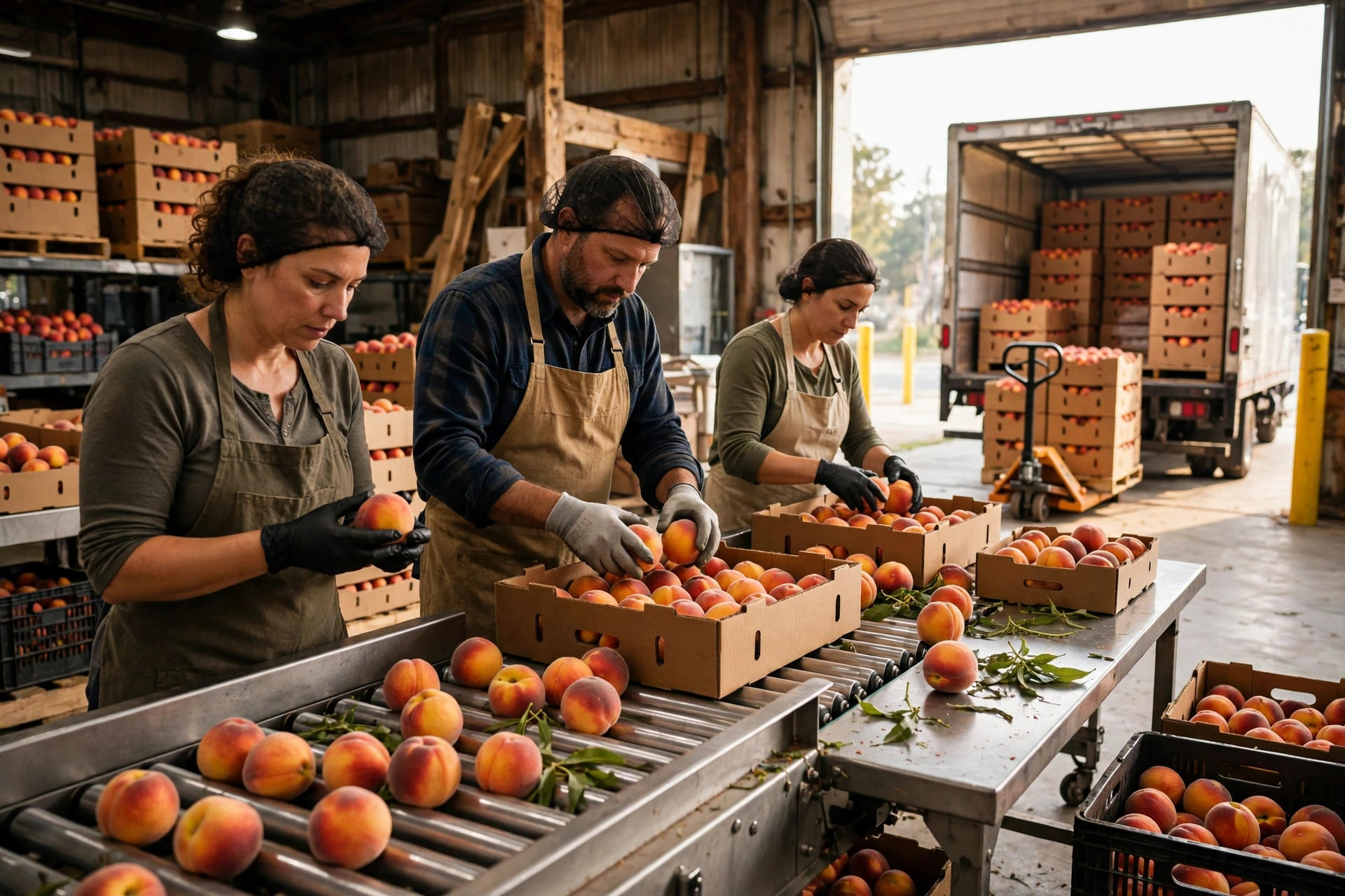 Almacenamiento de Exportación de Duraznos de Georgia: De las Empacadoras de Fort Valley a los Camiones Refrigerados