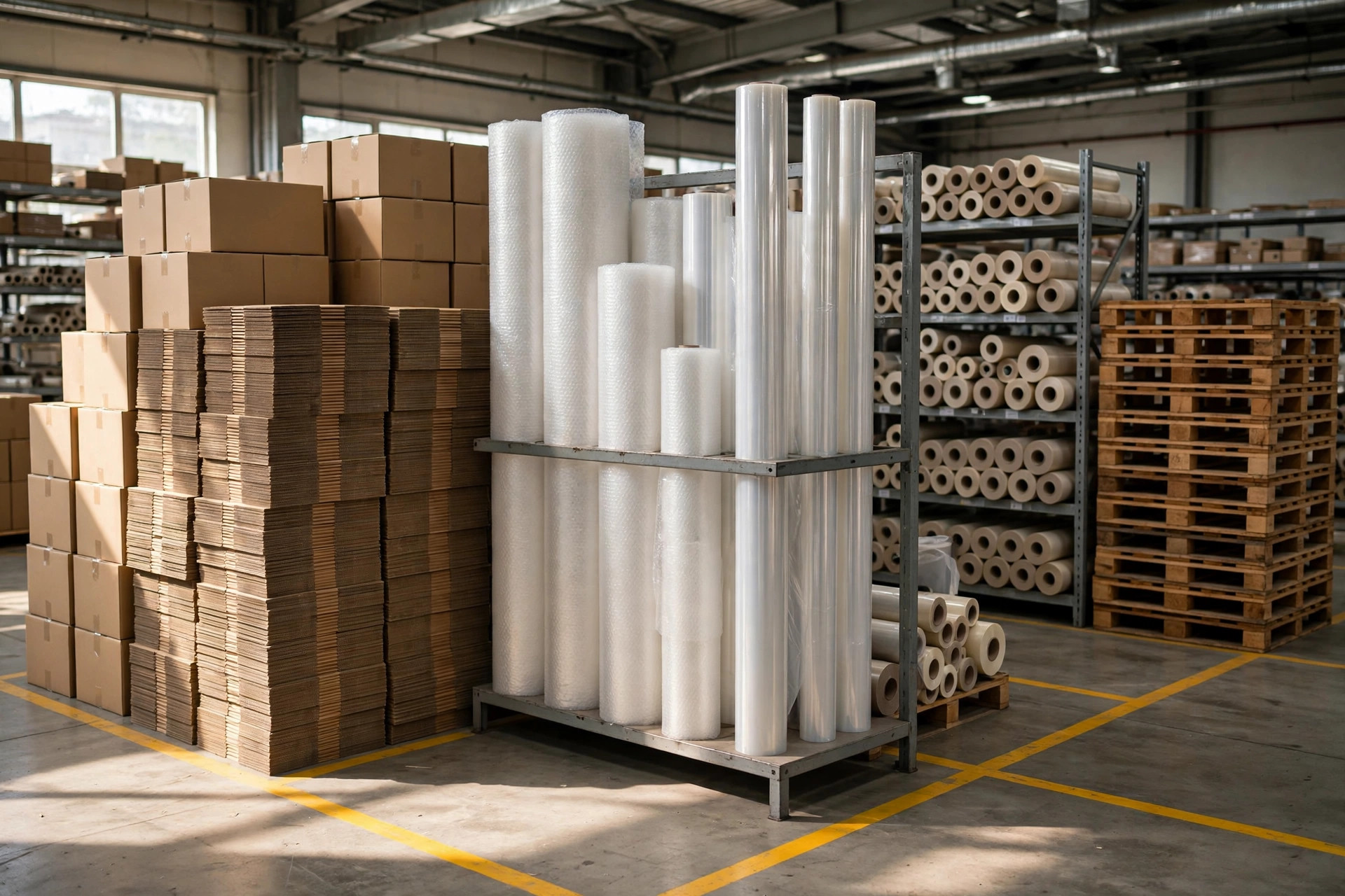 Slotting de consumibles en la práctica: planificar el almacenamiento de cajas, plástico de burbujas y palés