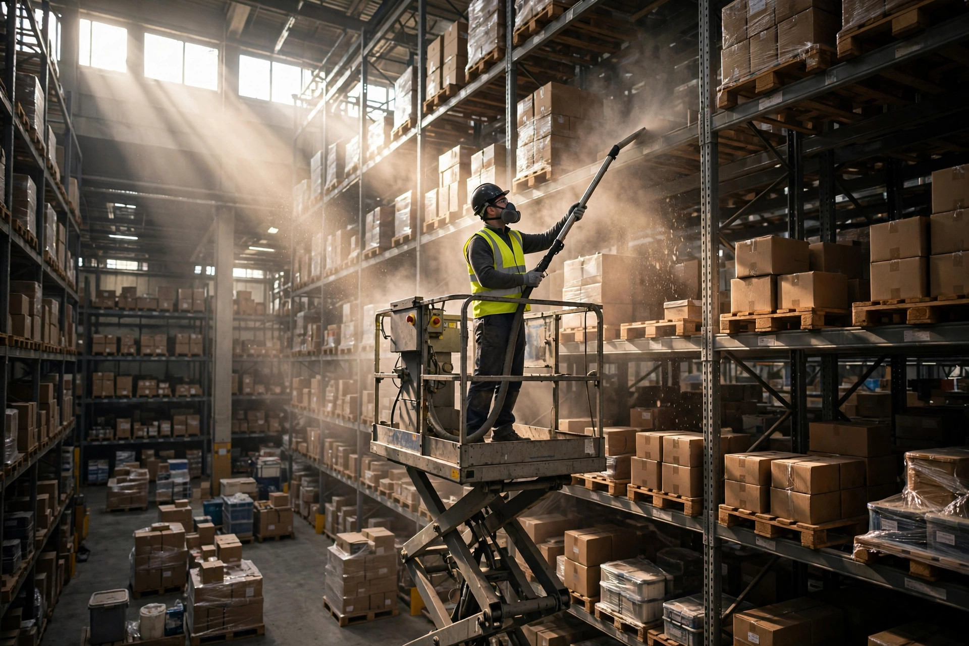 Warehouse Dust Control Methods: Why Floor, High Racking, and Airflow Must Be Treated Together